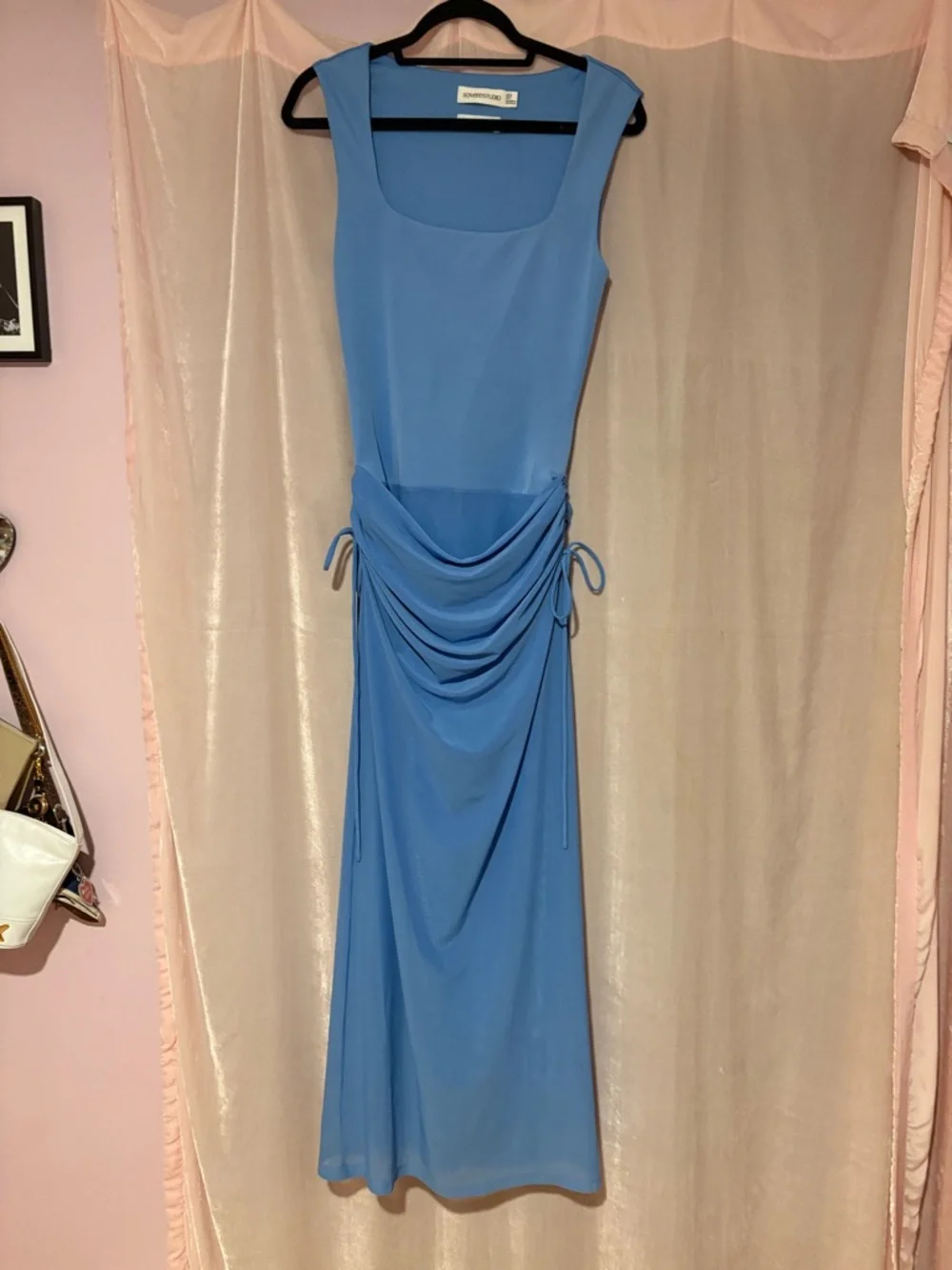 Sovere Blue Sleeveless Draped Midi Dress - Picture 4 of 12